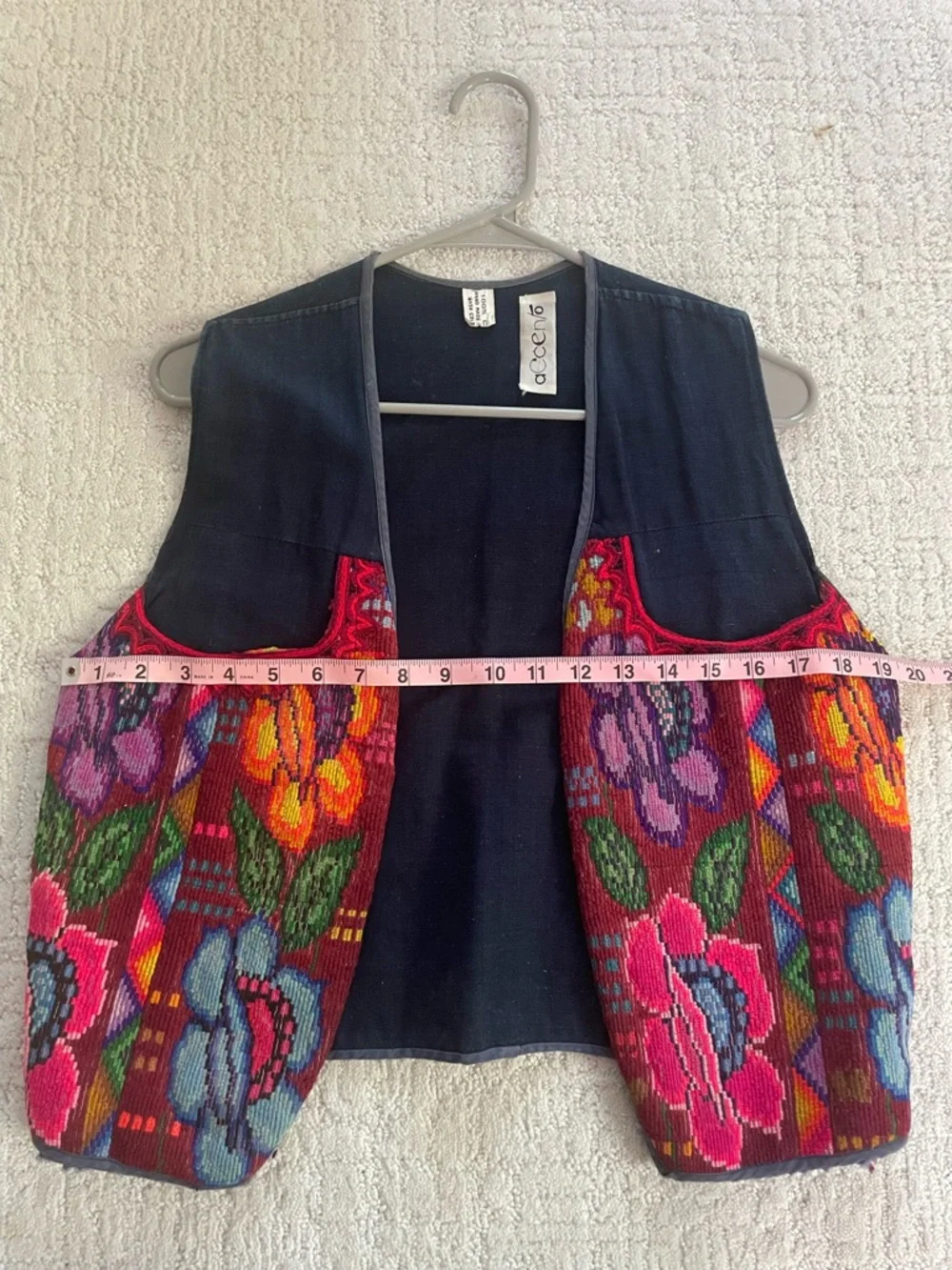 Vintage Multicolor Floral Embroidered Vest Denim Handmade Bohemian Festival - Picture 5 of 8